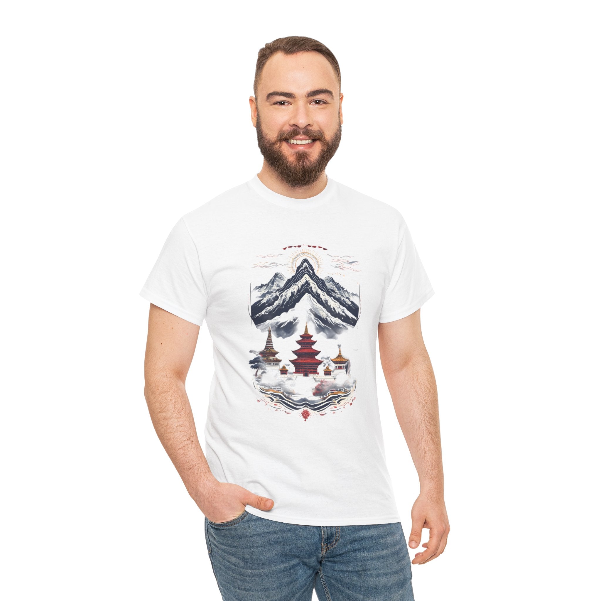 Japanese Mountain Pagoda T-Shirt — Zen Temple Landscape Tee