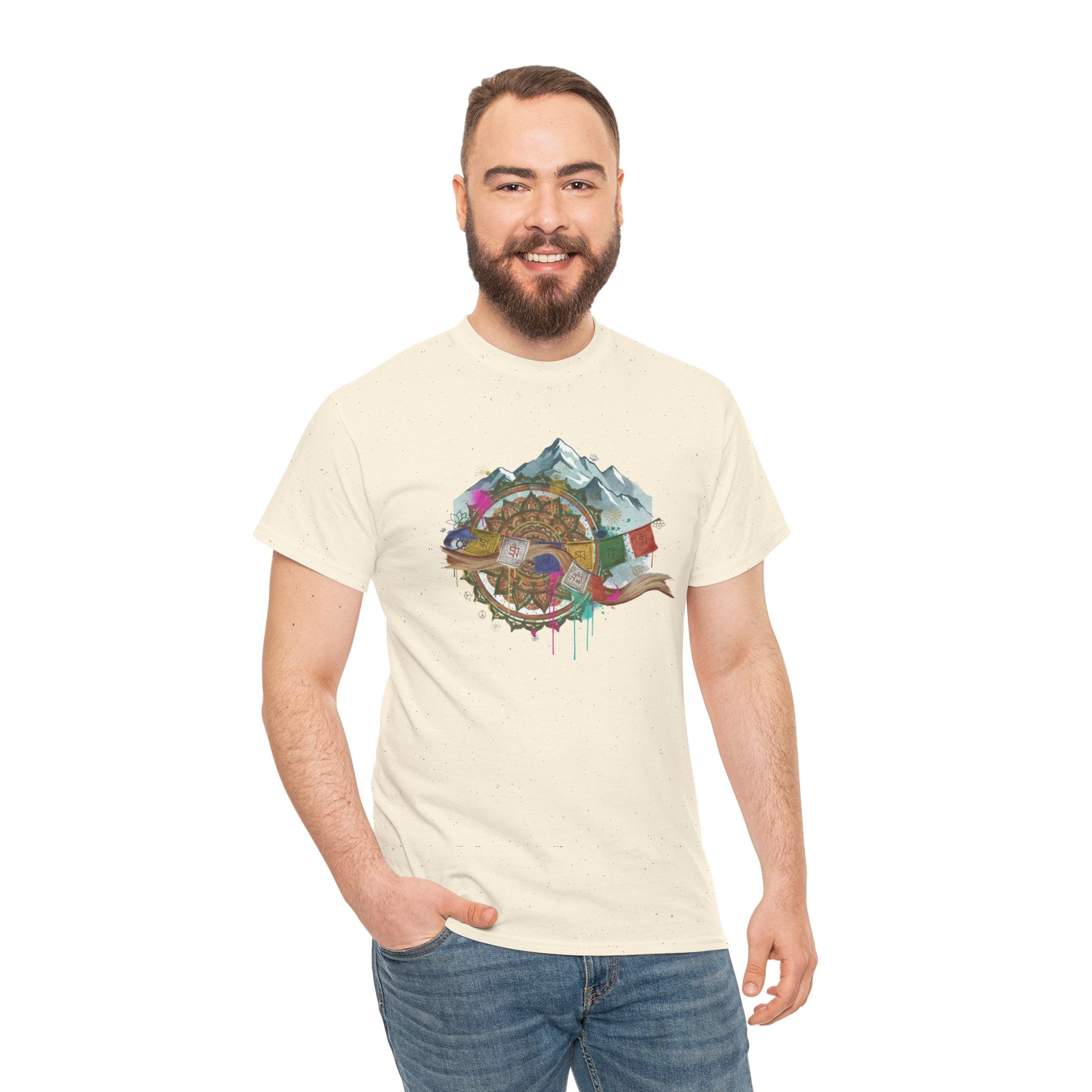 Adventure Compass Graphic Tee — Mountain, Globe & Flag Illustration