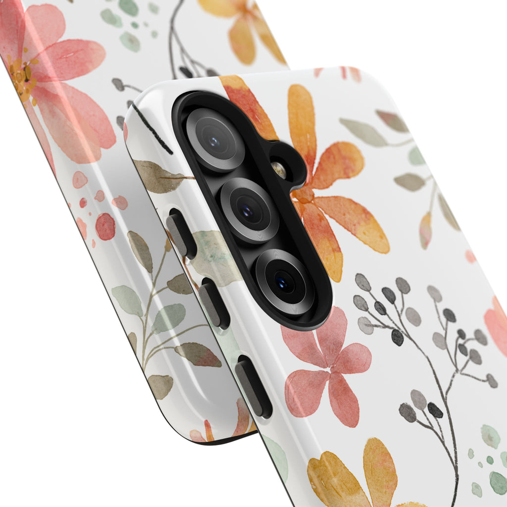 Floral Watercolor Tough Phone Case — Pink & Peach Botanical Protection