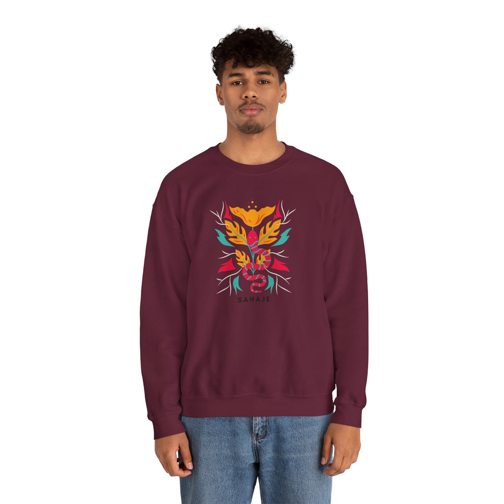 Sahajé Floral Snake Crewneck Sweatshirt — Colorful Botanical Serpent Graphic