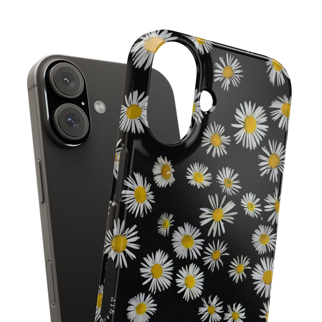 Daisy Pattern Slim Phone Case — Black Background Floral iPhone Case