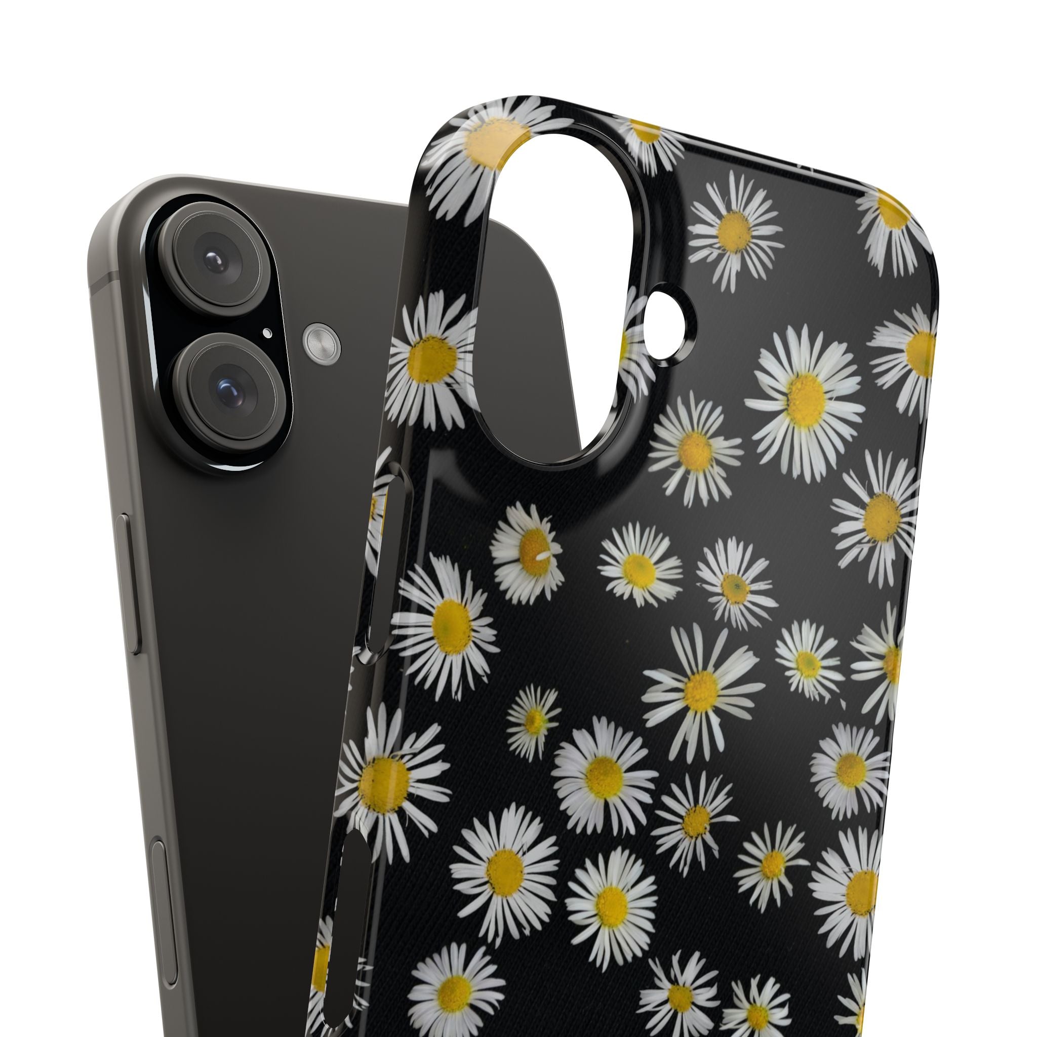 Daisy Pattern Slim Phone Case — Black Background Floral iPhone Case