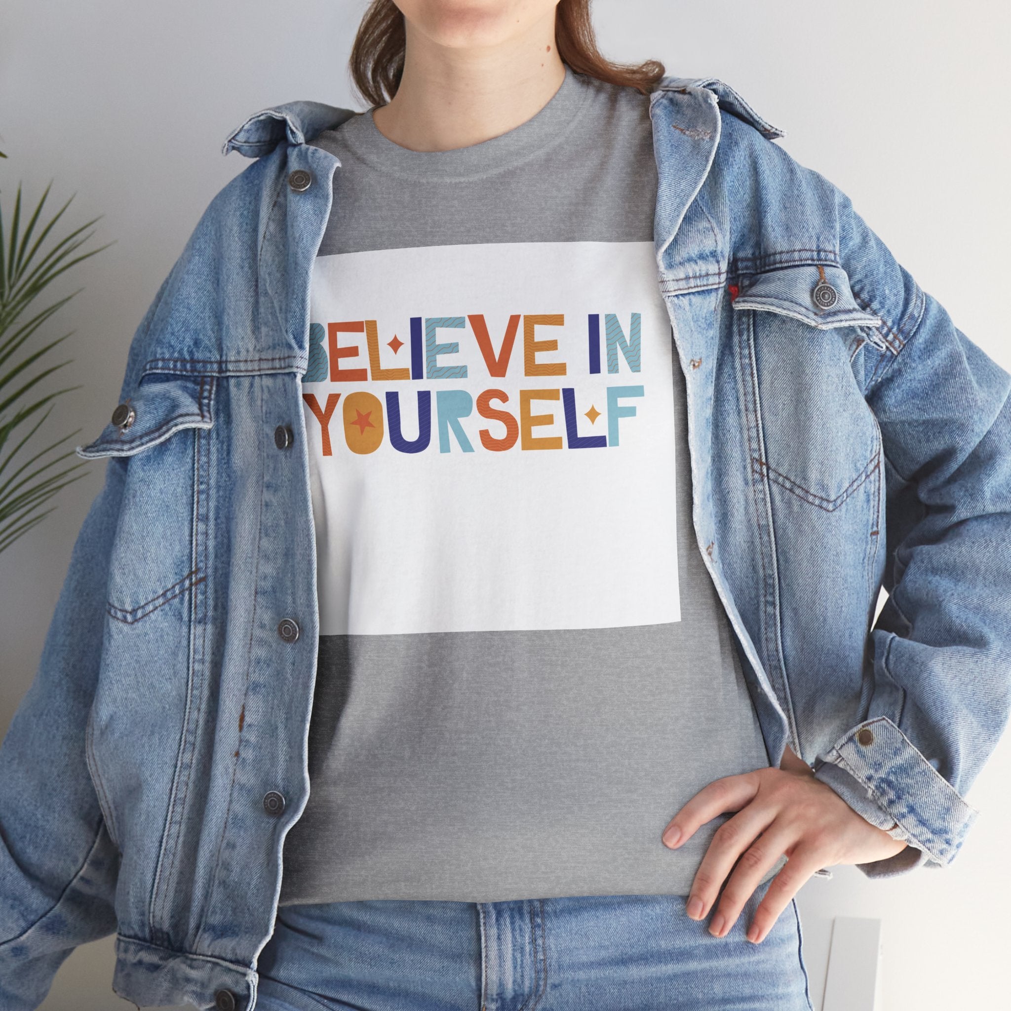 T-Shirt — "Believe in Yourself" Colorful Retro Motivational Tee