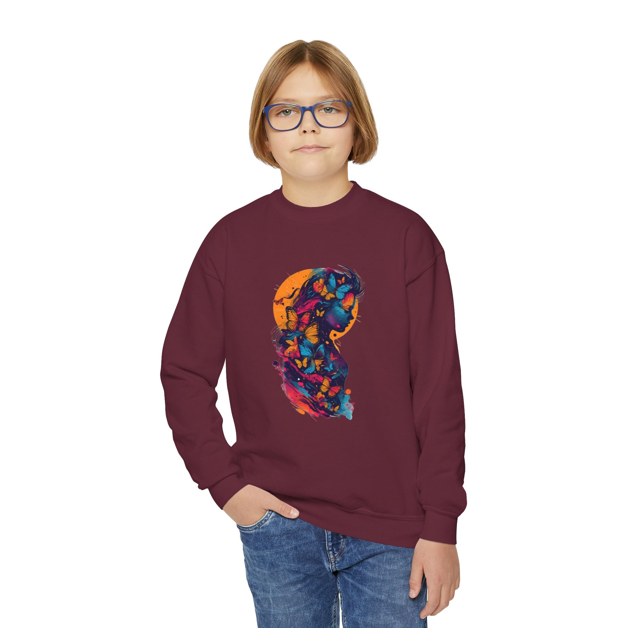 Youth Sweatshirt — Colorful Astronaut Silhouette Crewneck
