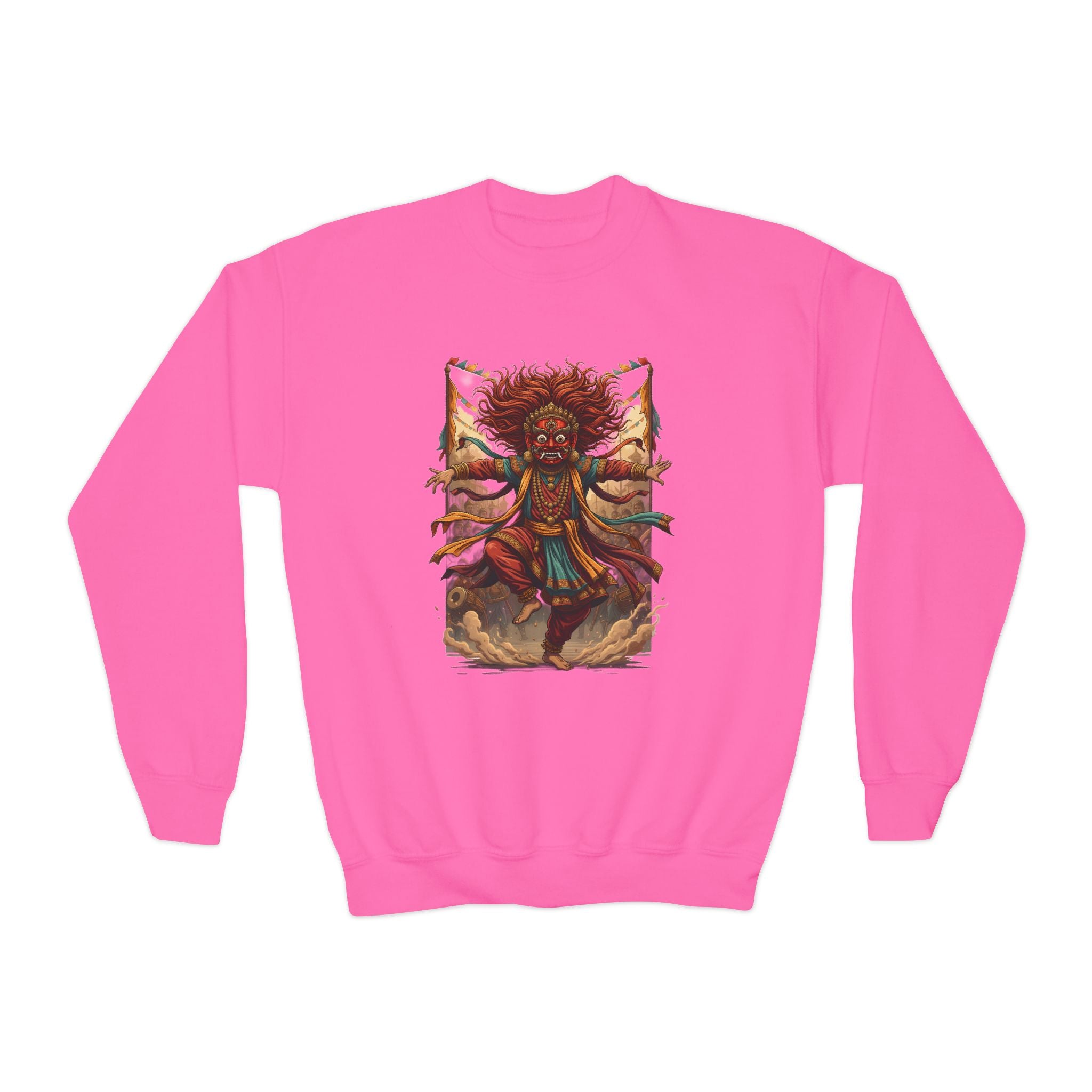 Youth Sweatshirt — Colorful Tribal Dancer Graphic Crewneck