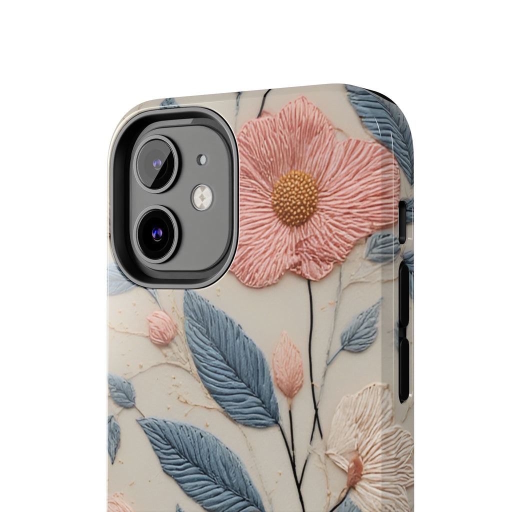 Floral Embroidered Tough Phone Case — Pink Blossom Protective Phone Cover
