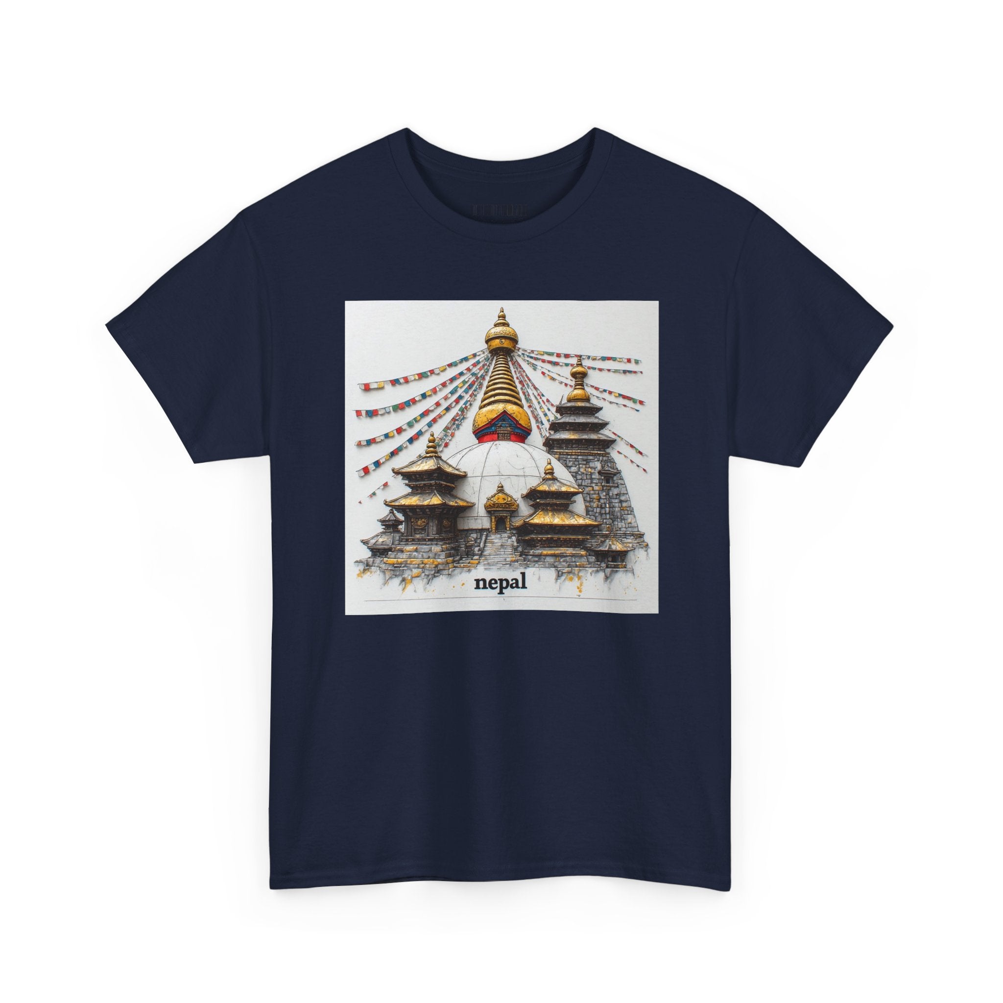 Nepal Swayambhunath Stupa T-Shirt — Buddhist Prayer Flags Travel Tee