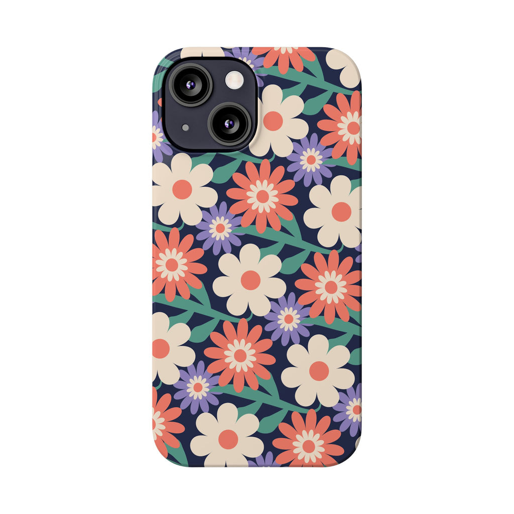 Floral Retro Slim Phone Case – Navy Ditsy Flowers
