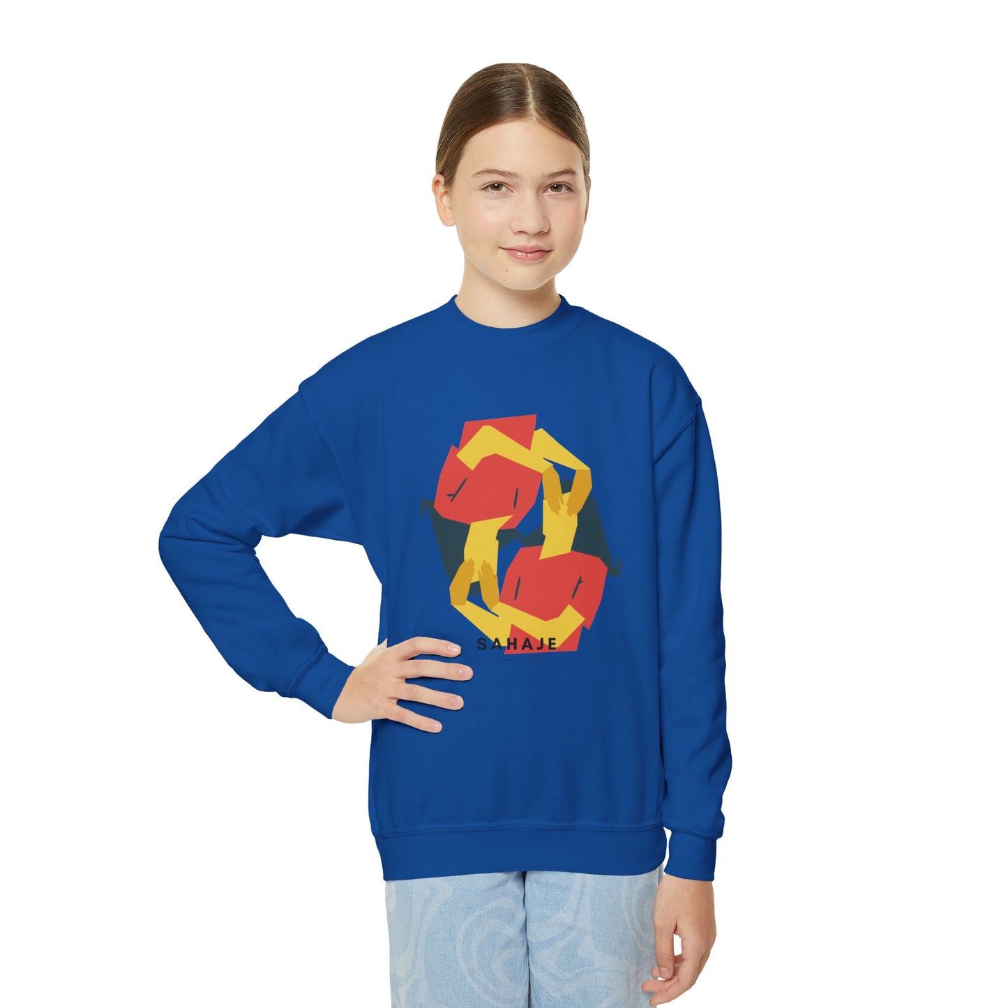 Abstract Geometric Crewneck Sweatshirt — Modern Colorblock Youth Pullover