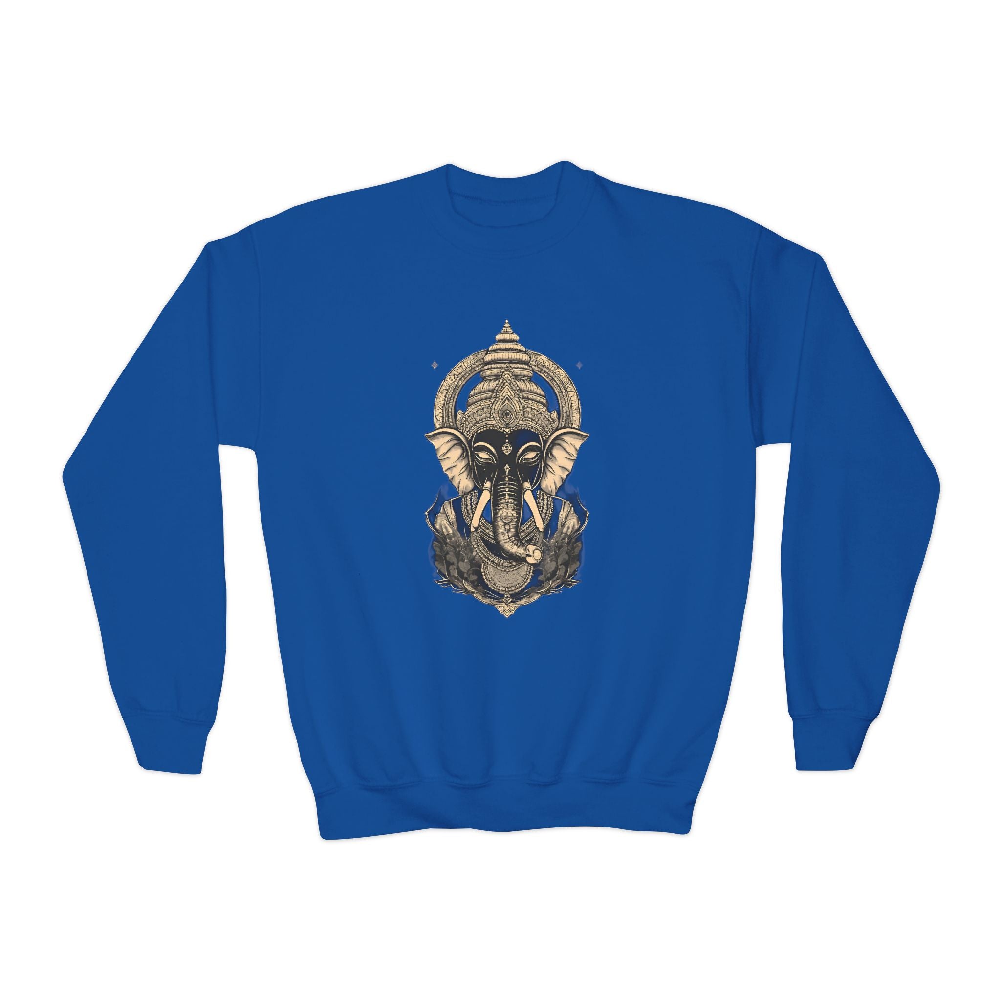 Ganesha Elephant Graphic Crewneck Sweatshirt — Youth Spiritual/Boho Kids Pullover