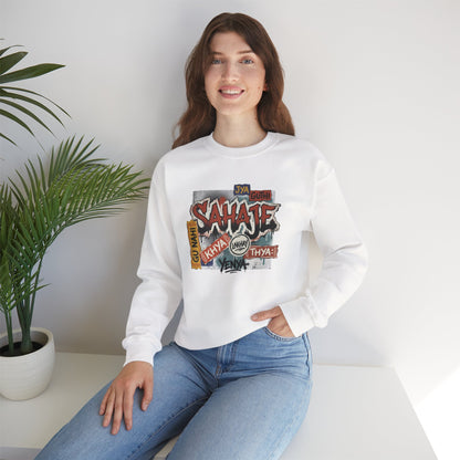 Crewneck Sweatshirt — 'Sahaje' Vintage Sticker Collage Graphic
