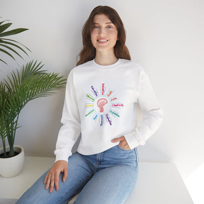 Crewneck Sweatshirt — Rainbow Mindset Design (Creativity, Curiosity, Confidence)