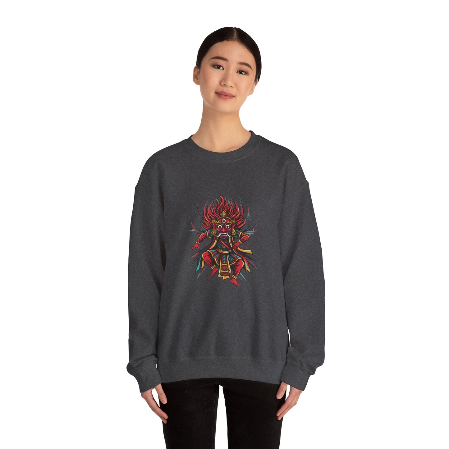 Crewneck Sweatshirt — Red Demon Guardian Graphic