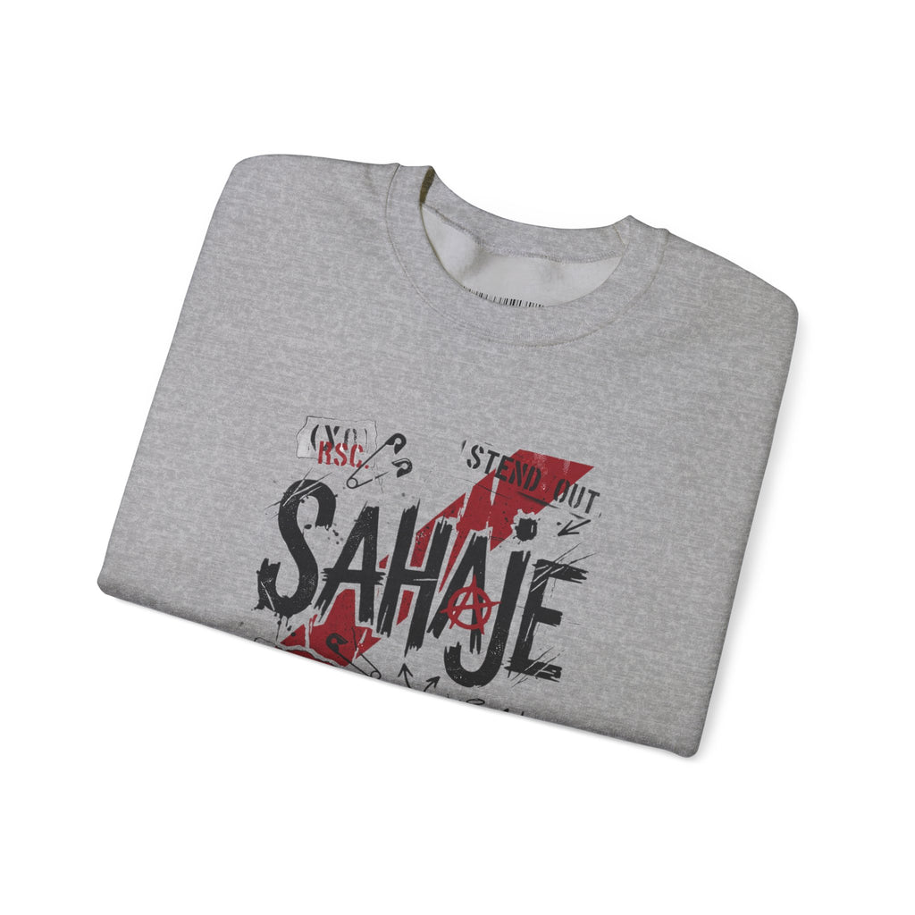 Crewneck Sweatshirt — 'Sahaje' Distressed Script Graphic