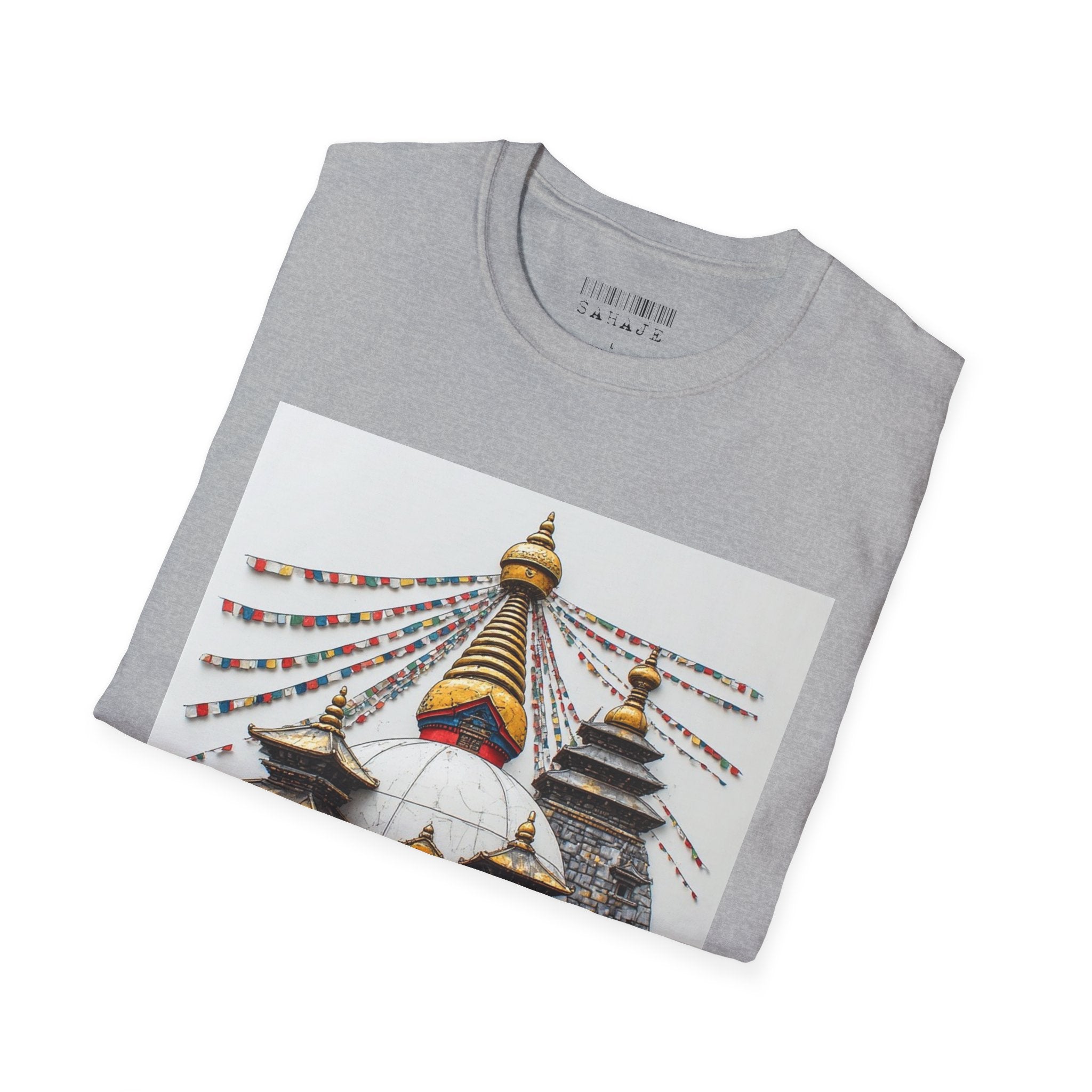 Nepal Temple Graphic T-Shirt — Boudhanath Stupa Prayer Flags Travel Tee