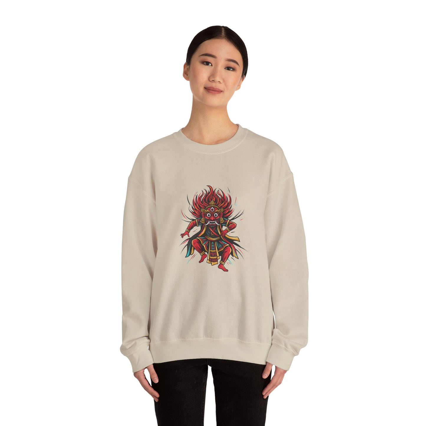 Crewneck Sweatshirt — Red Demon Guardian Graphic
