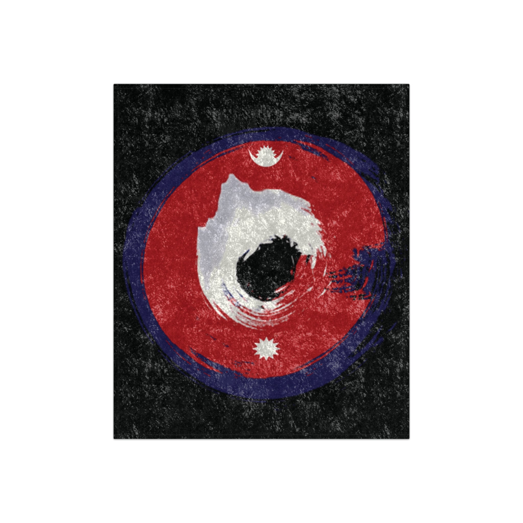 Crushed Velvet Blanket — Distressed Nepal Flag Circle Design, Soft Cozy Throw