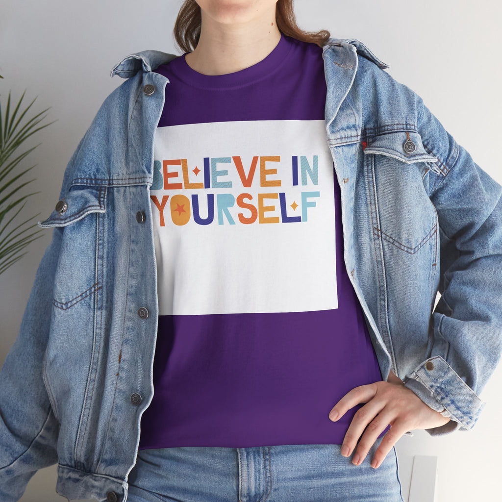 T-Shirt — "Believe in Yourself" Colorful Retro Motivational Tee