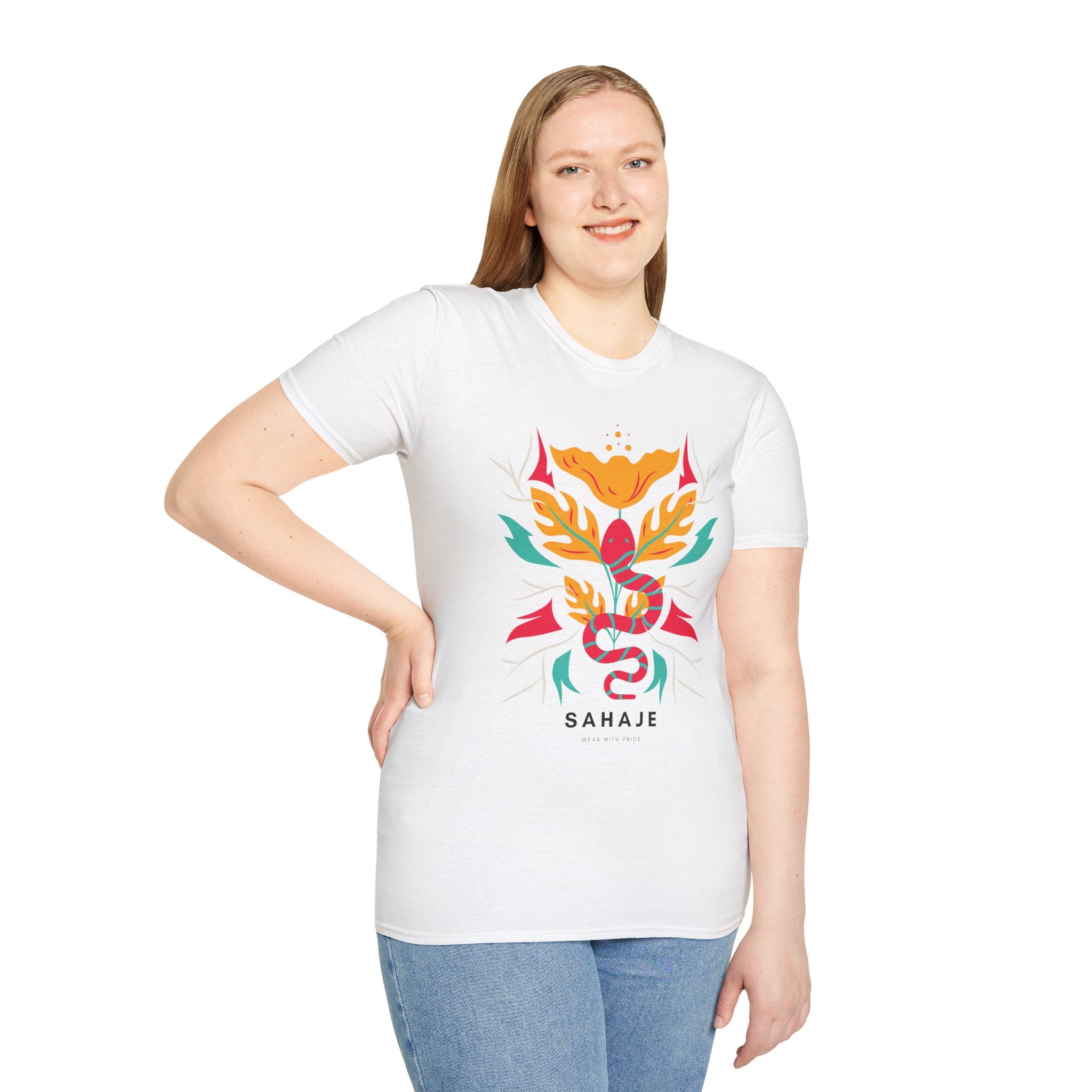 Sahaje Floral Snake Graphic T‑Shirt — Colorful Botanical Serpent Tee