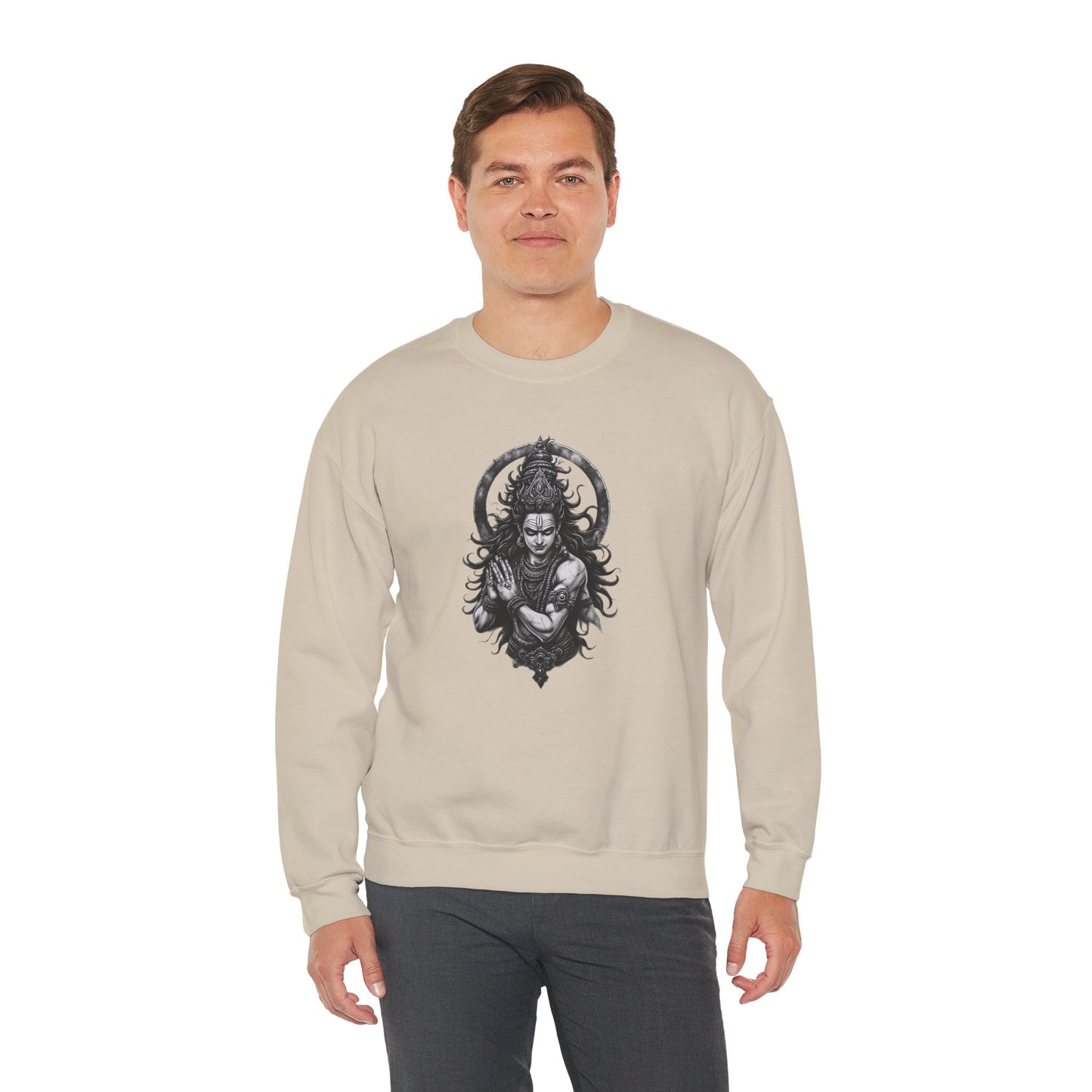 Shiva Meditation Crewneck Sweatshirt — Detailed Shiva Portrait Spiritual Yoga Pullover