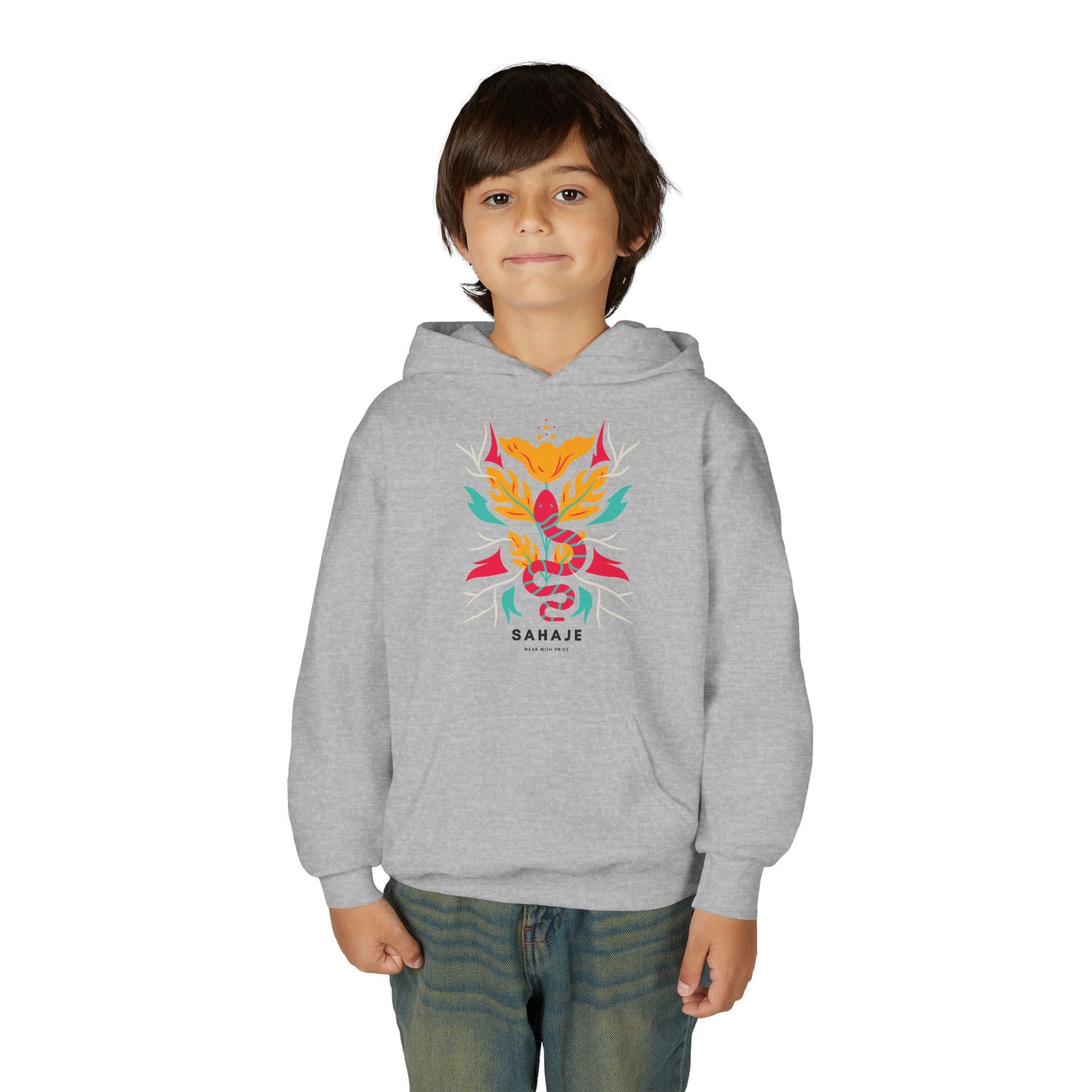 Youth Hoodie — Colorful Sahaja Floral Serpent Design