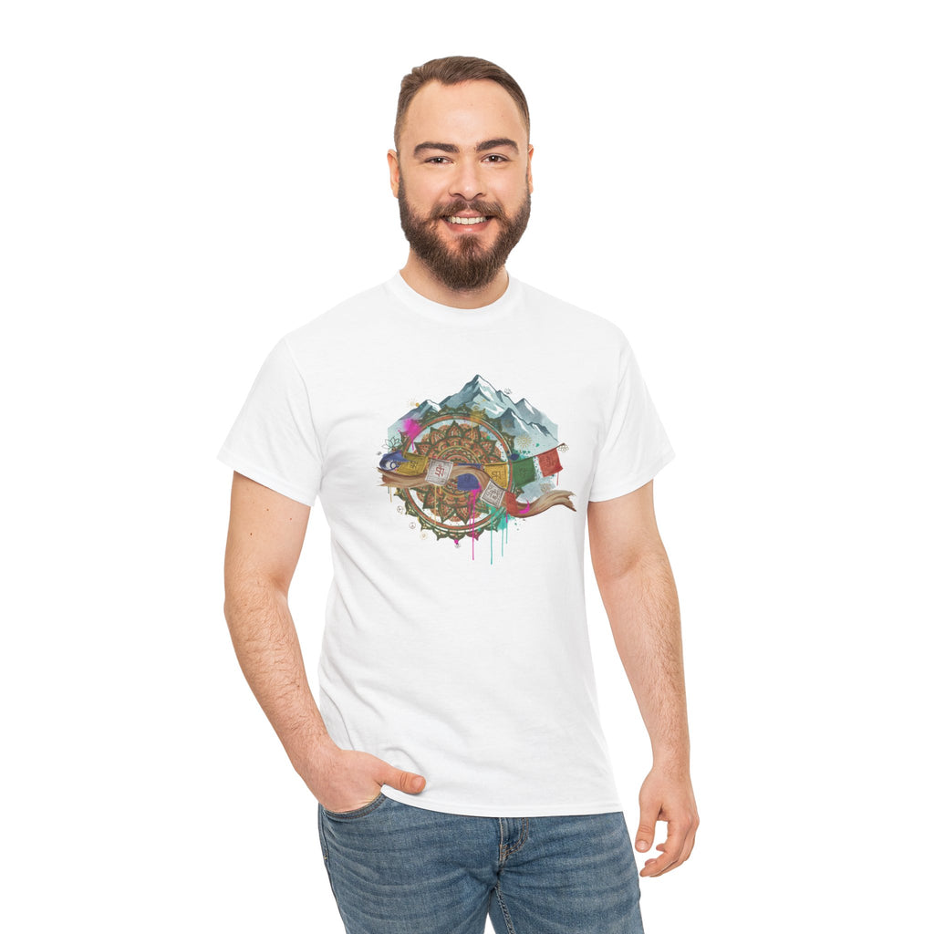 Adventure Compass Graphic Tee — Mountain, Globe & Flag Illustration