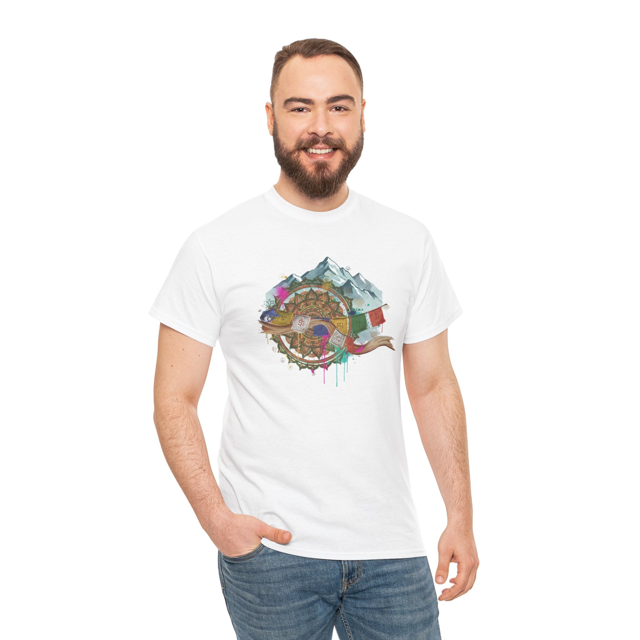 Adventure Compass Graphic Tee — Mountain, Globe & Flag Illustration