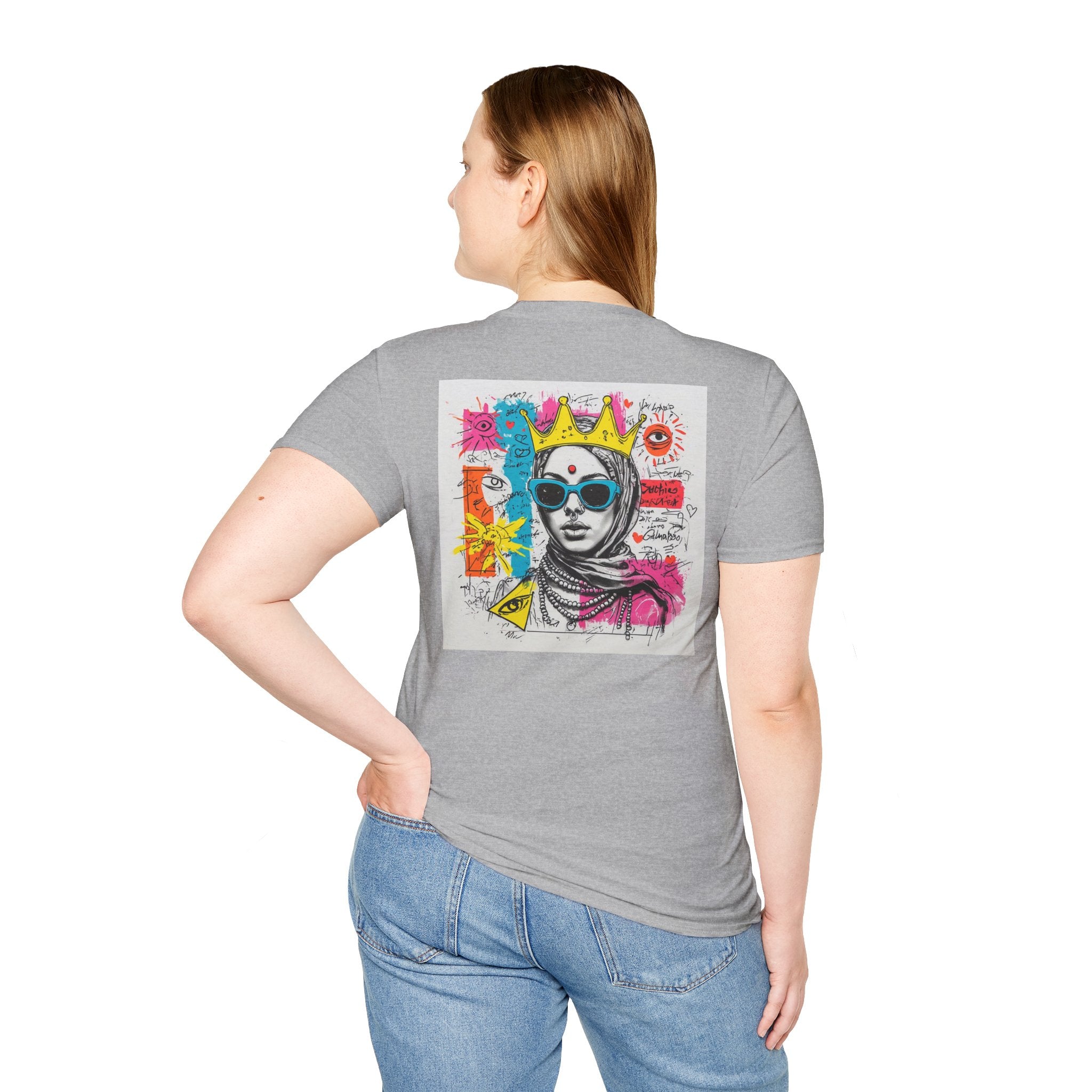 Street Art Portrait T-Shirt — Colorful Crowned Woman Graphic Tee