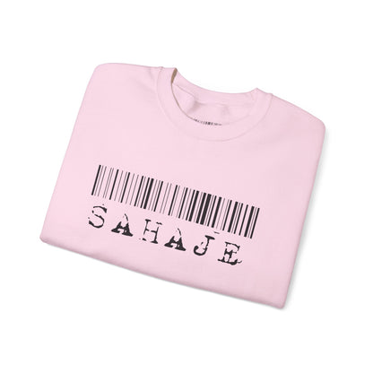 Sahaje Barcode Crewneck Sweatshirt — Minimalist White Graphic Pullover