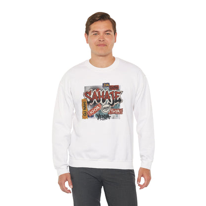 Crewneck Sweatshirt — 'Sahaje' Vintage Sticker Collage Graphic