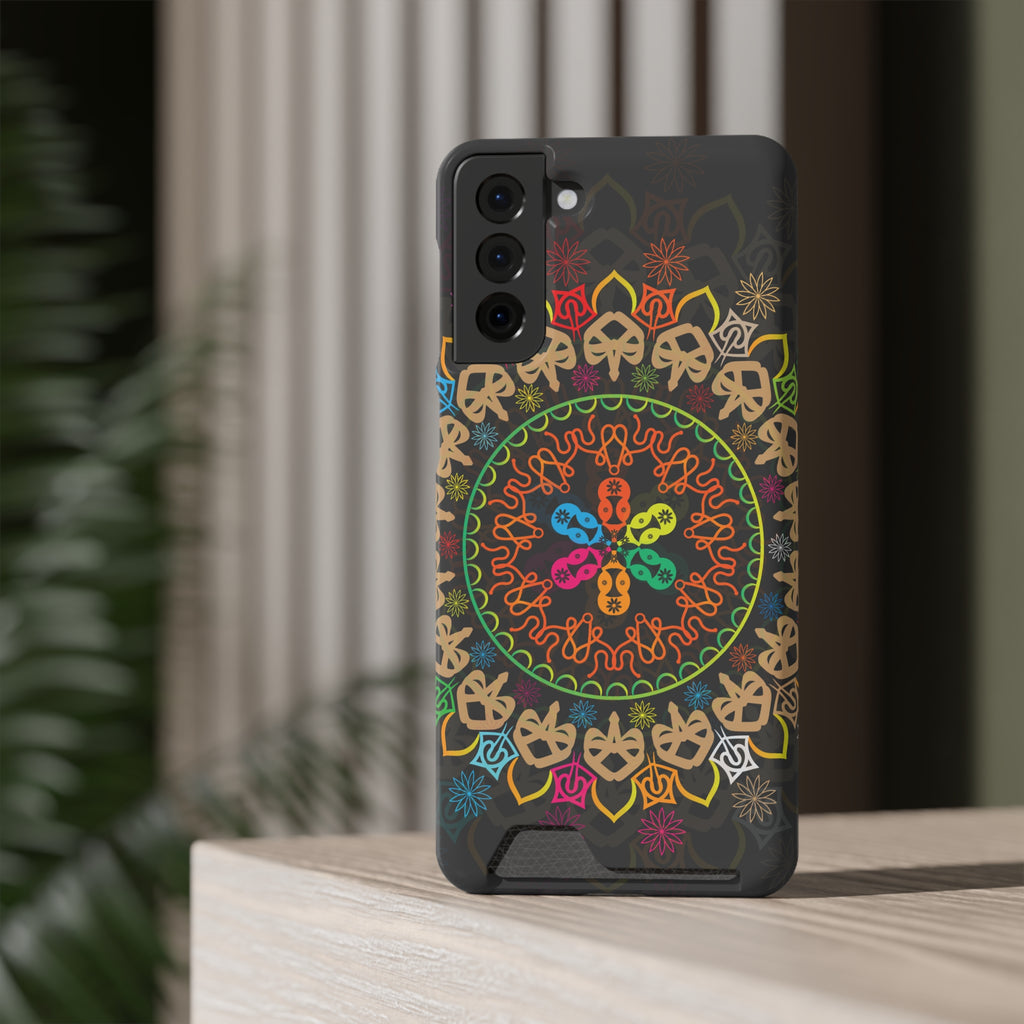 Colorful Mandala Phone Case with Card Holder, Bohemian Phone Accessory, Gift for Him/Her, Vibrant Smartphone Case, Artistic Phone Cover