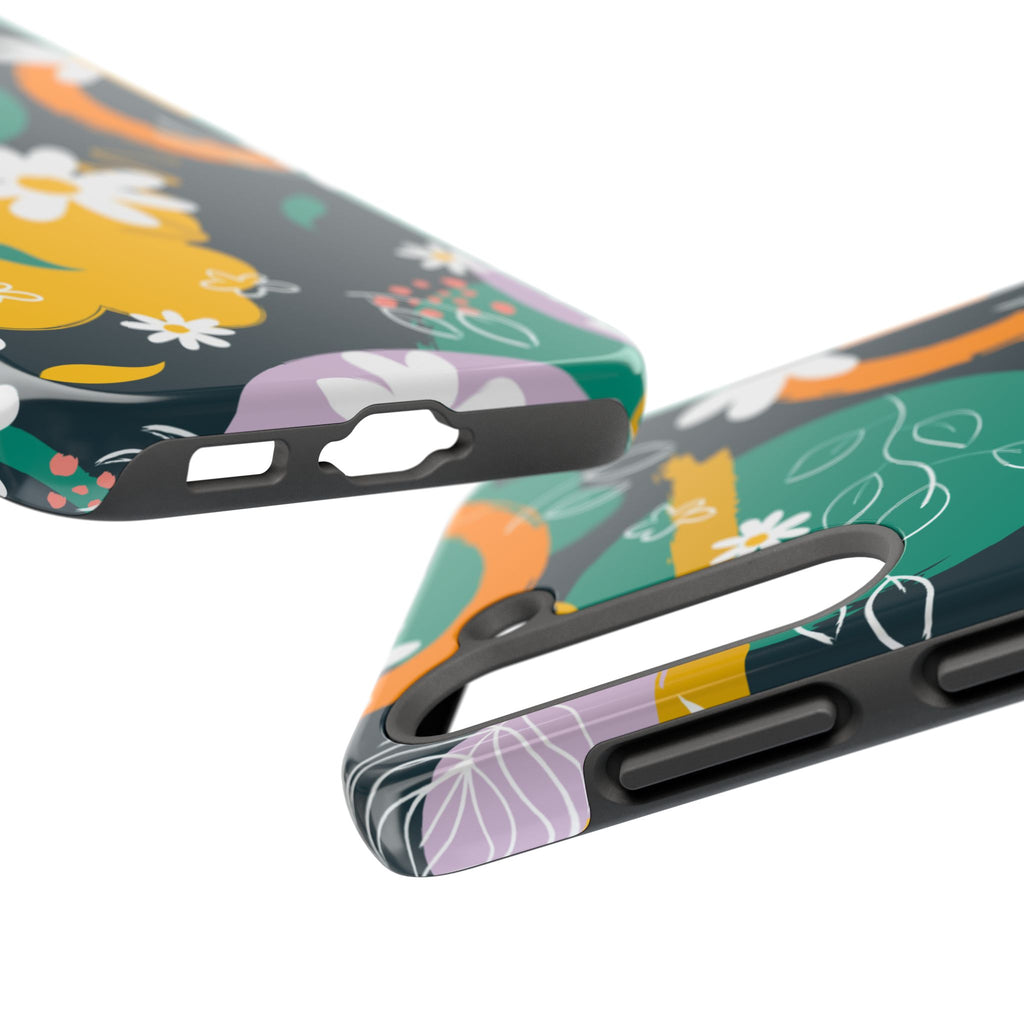 Floral Abstract Tough Phone Case — Colorful Daisies & Brushstroke Design