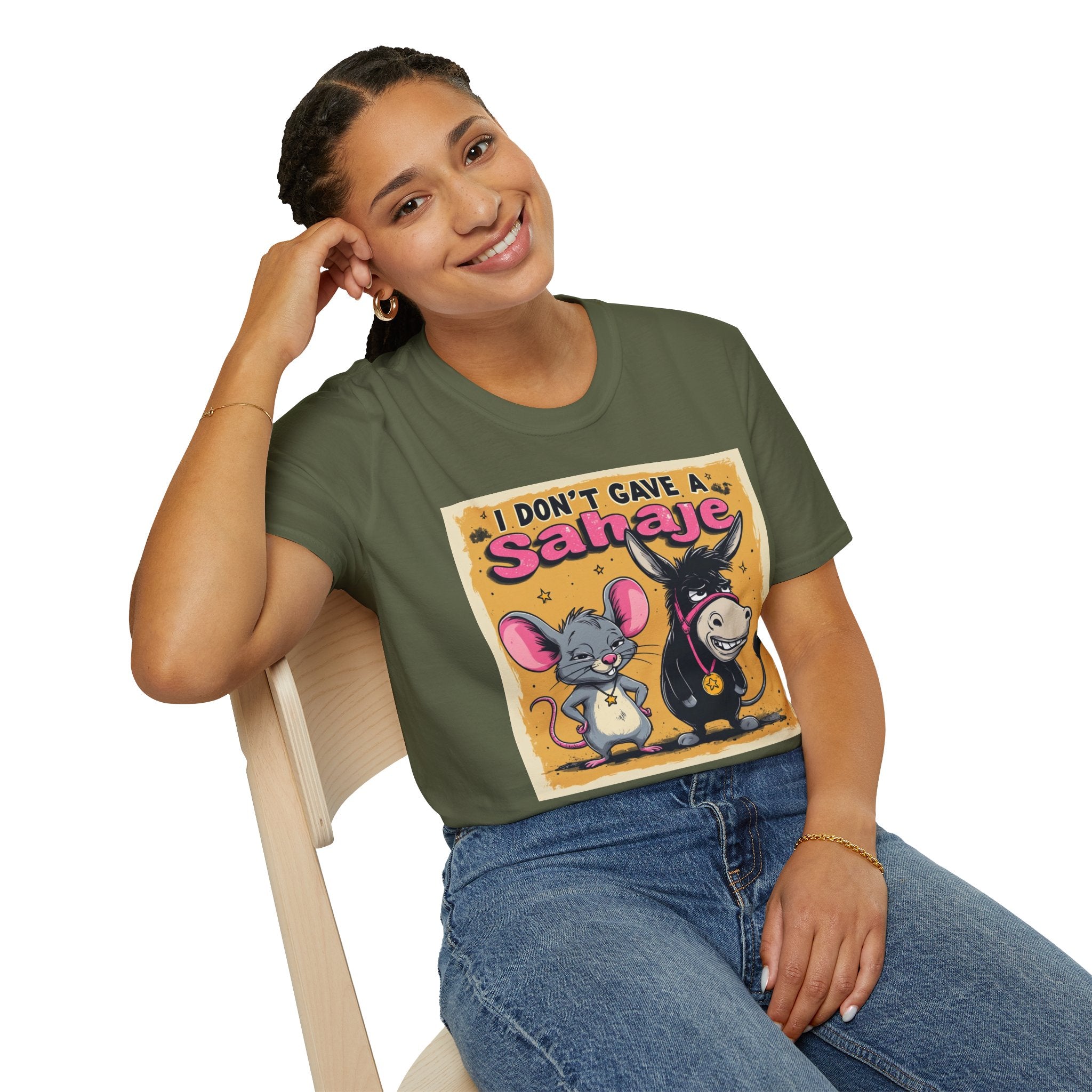 Don’t Give a Satrage T-Shirt — Funny Mouse & Donkey Cartoon Tee