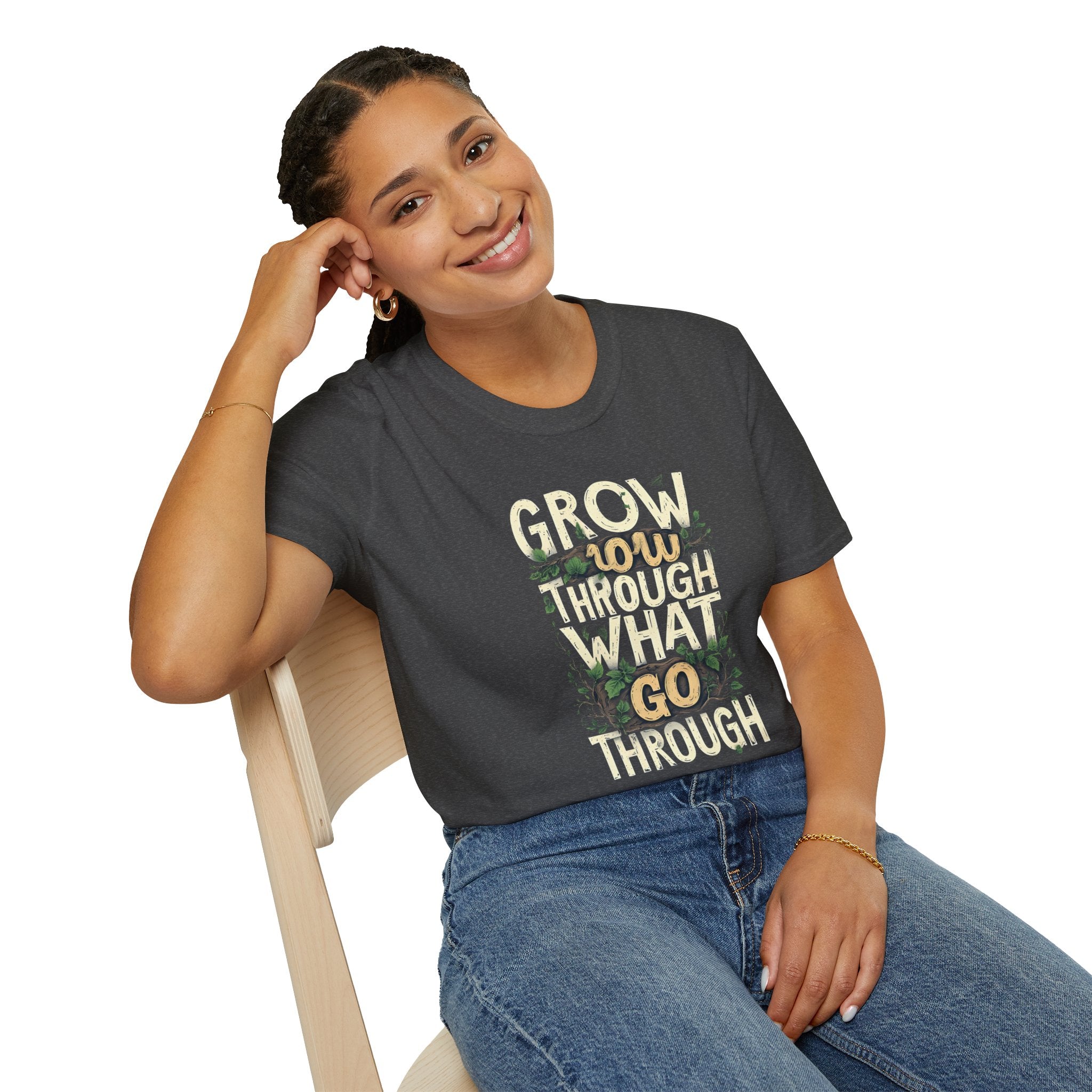 T-Shirt — Floral 'Grow Slow, Go Through' Inspirational Graphic Tee
