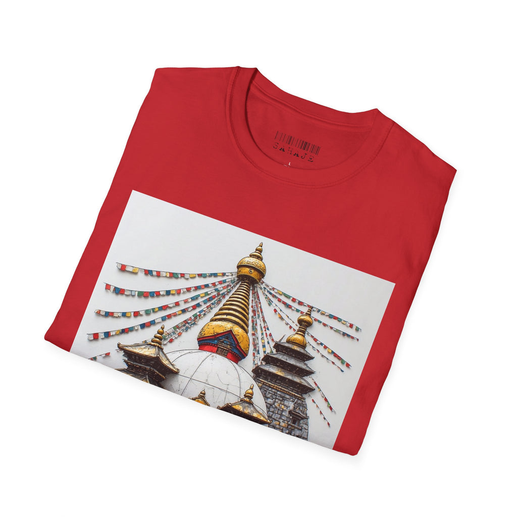 Nepal Temple Graphic T-Shirt — Boudhanath Stupa Prayer Flags Travel Tee