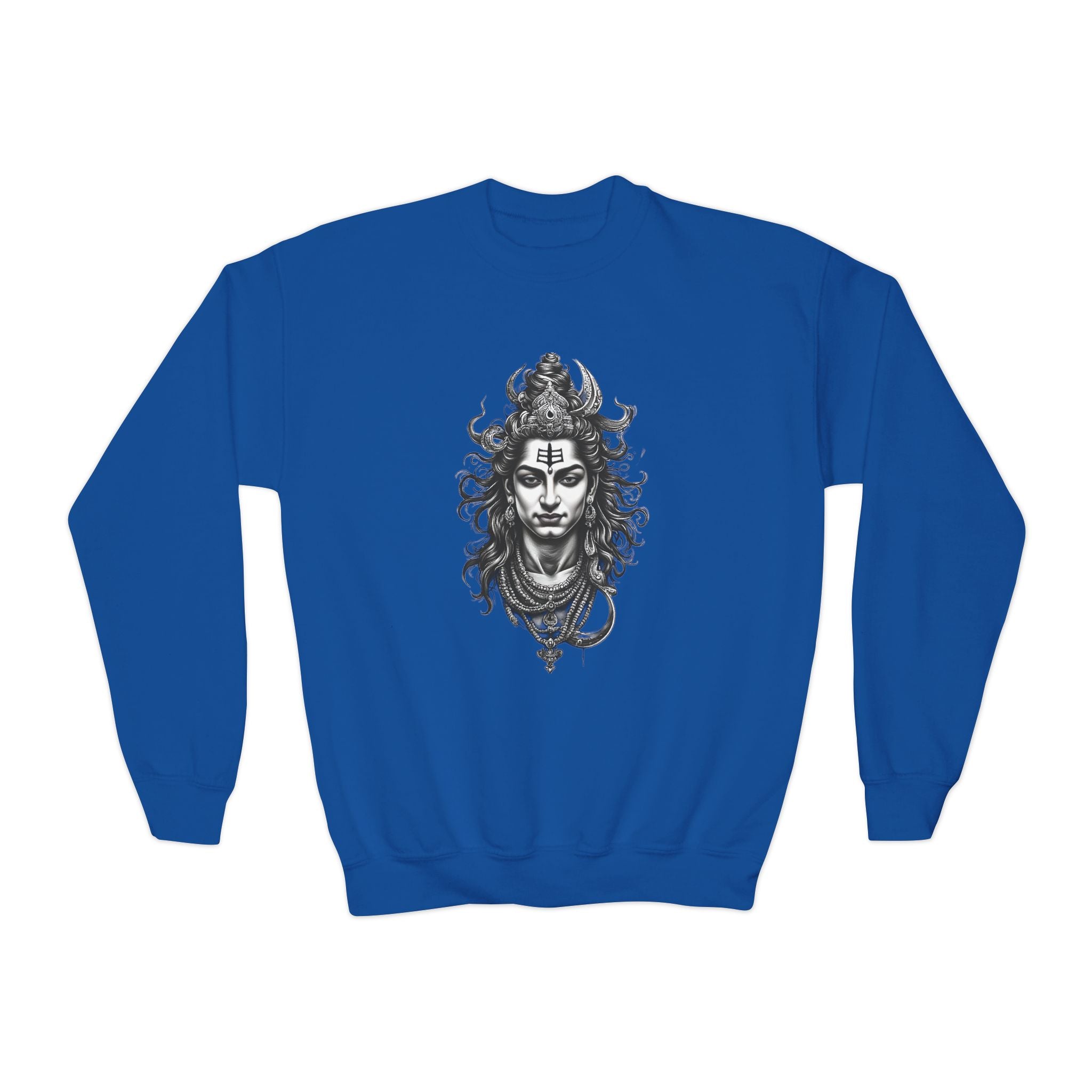 Youth Crewneck Sweatshirt — Intricate Shiva Illustration