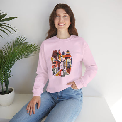 Architectural Cityscape Crewneck Sweatshirt — Abstract Urban Alley Art