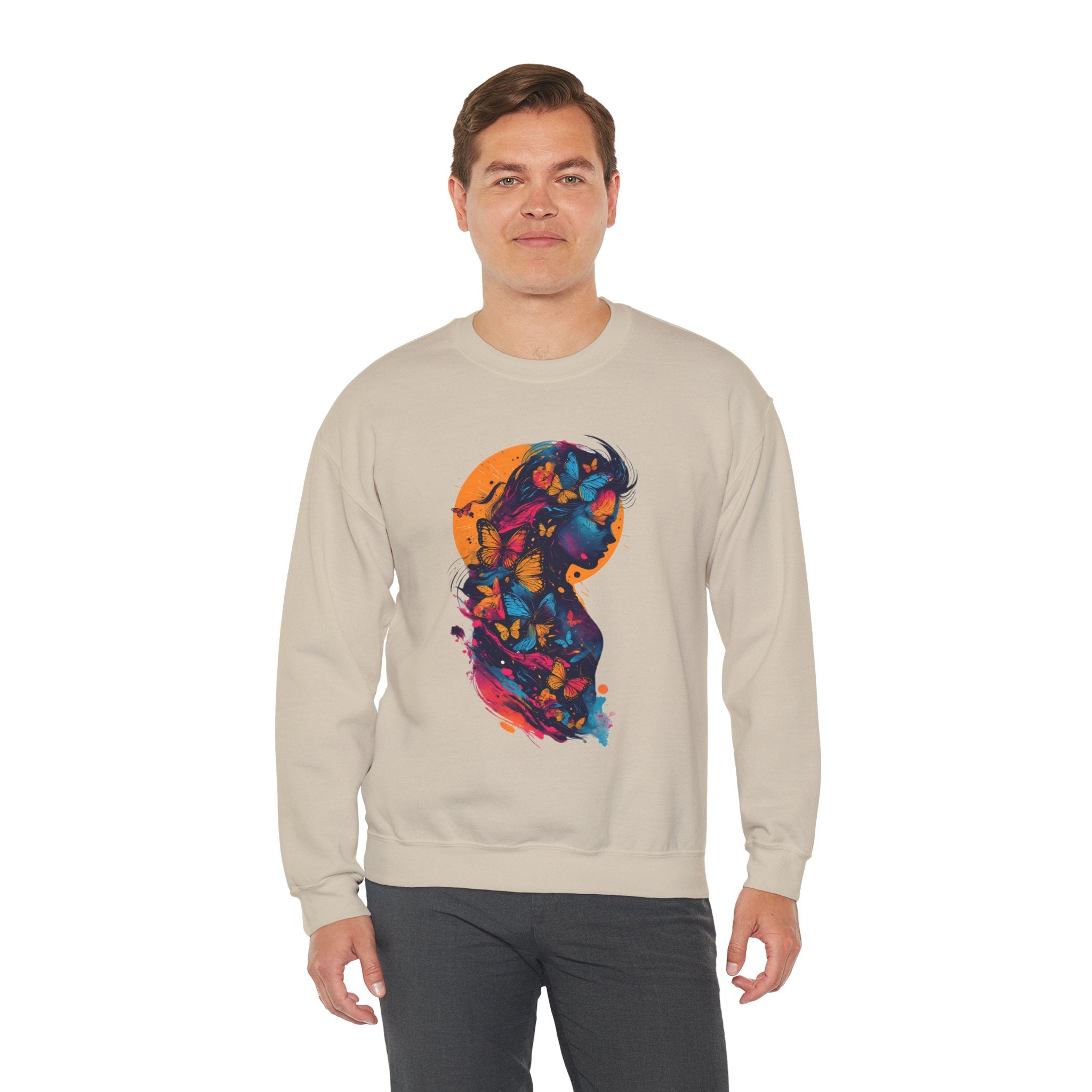 Butterfly Silhouette Crewneck Sweatshirt — Colorful Butterfly Profile Graphic