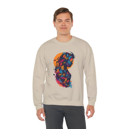 Butterfly Silhouette Crewneck Sweatshirt — Colorful Butterfly Profile Graphic