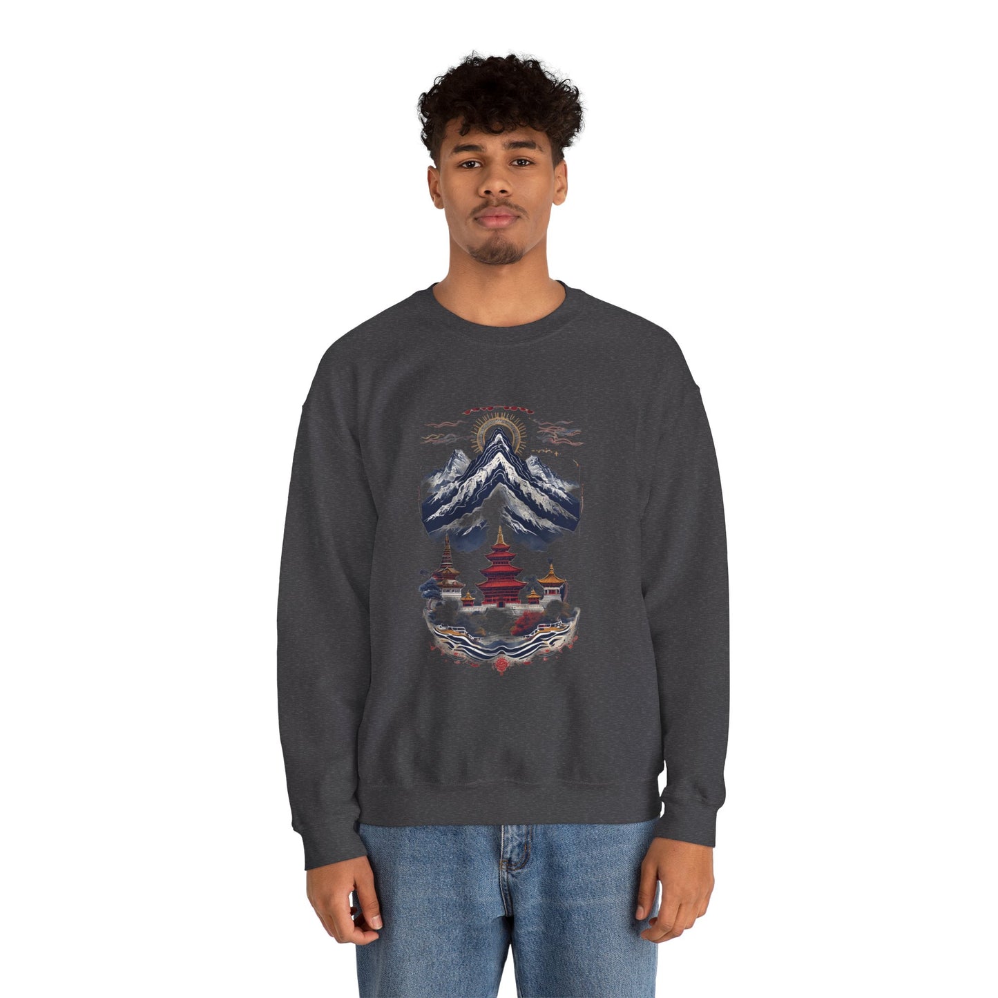 Japanese Mountain Pagoda Crewneck Sweatshirt