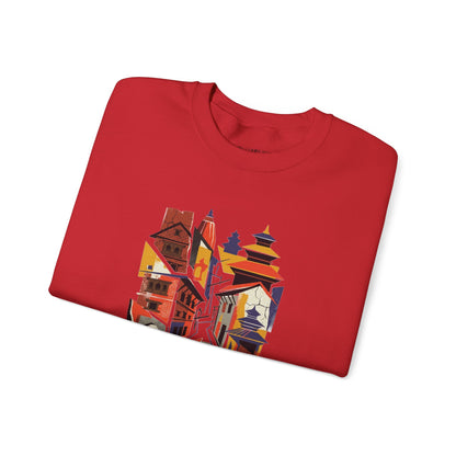 Architectural Cityscape Crewneck Sweatshirt — Abstract Urban Alley Art