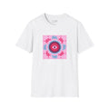 Psychedelic Eyeball Mandala T-Shirt — Pink Blue Retro Graphic Tee