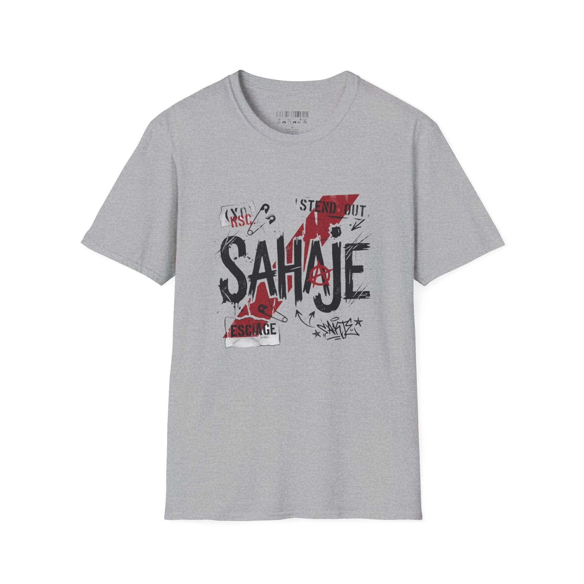 Sahajé Graphic T-Shirt — Bold Streetwear Tee with Red Slash Design