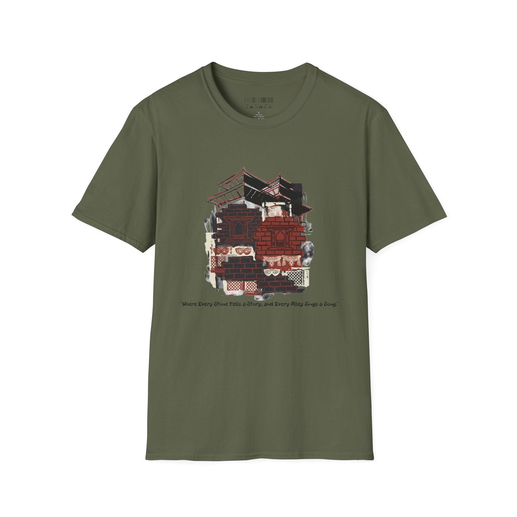 T-Shirt — Vintage Camper & Cabin Graphic Tee (“Woke 2 a New World & Now a Story” text)