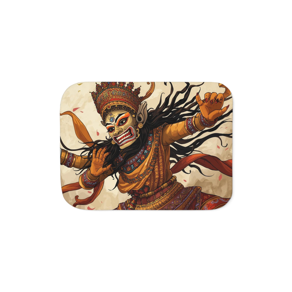 Mythic Dance Sherpa Blanket — Balinese Barong Art Throw