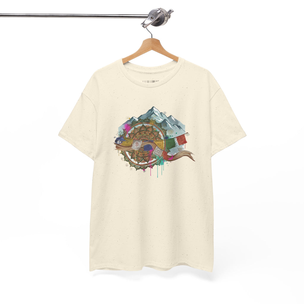 Adventure Compass Graphic Tee — Mountain, Globe & Flag Illustration