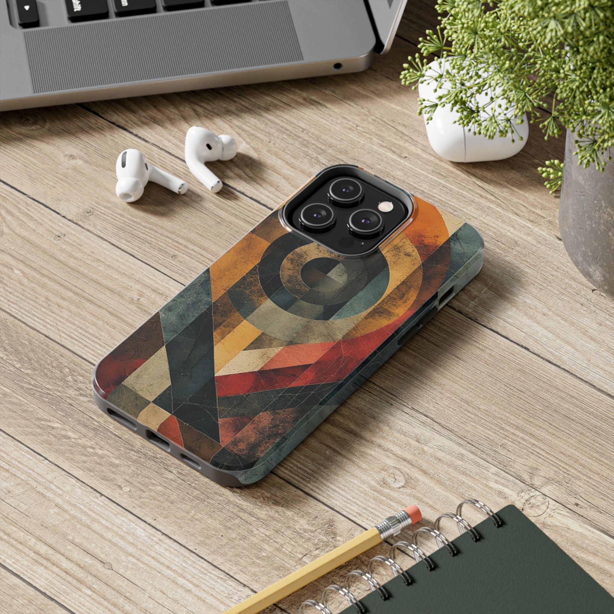 Retro Geometric Tough Phone Case — Vintage Target Circle Design