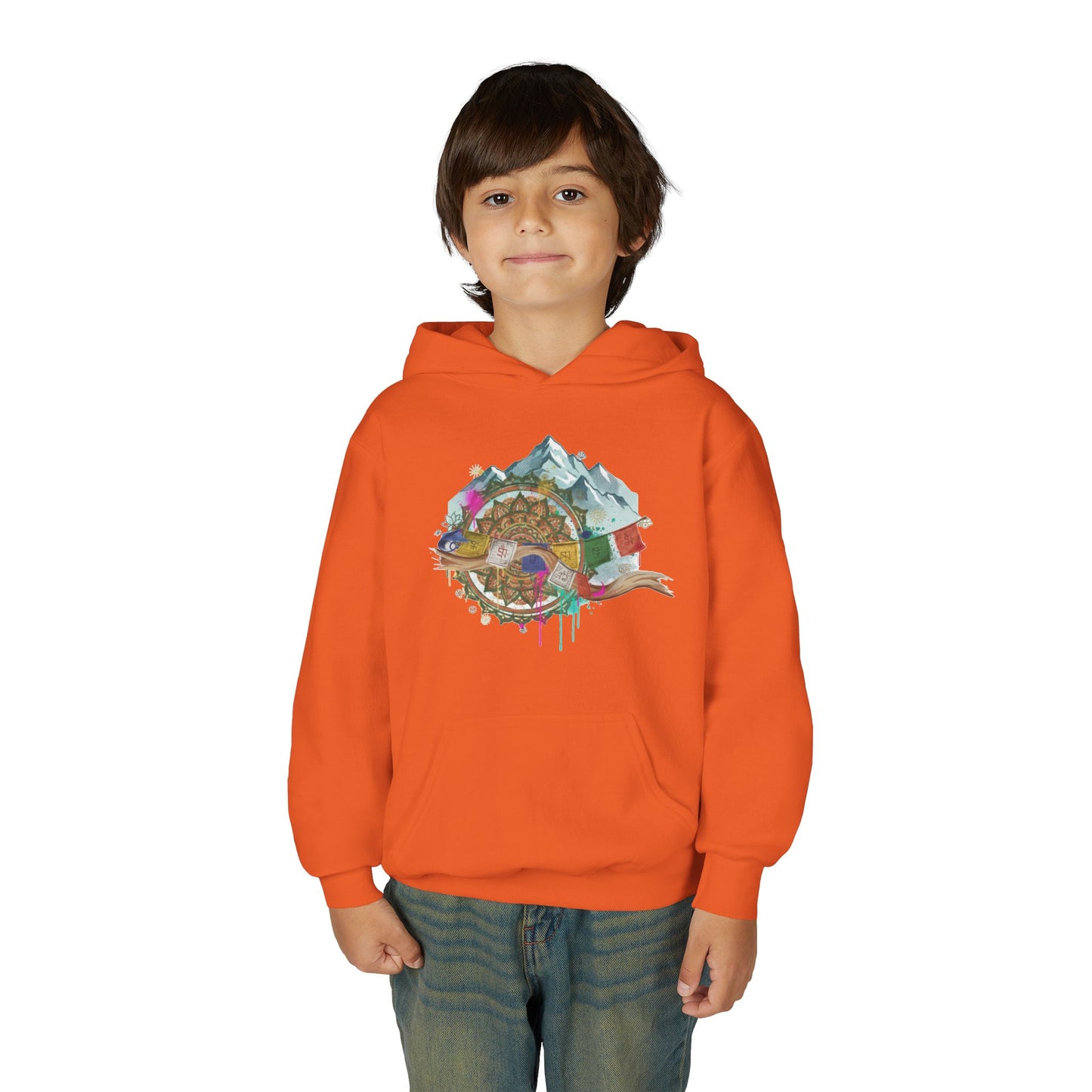 Youth Hoodie — Colorful Mountain Adventure Graphic