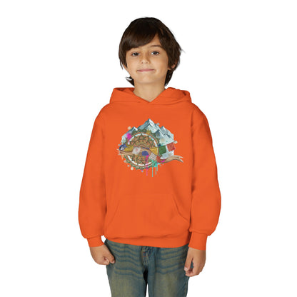 Youth Hoodie — Colorful Mountain Adventure Graphic