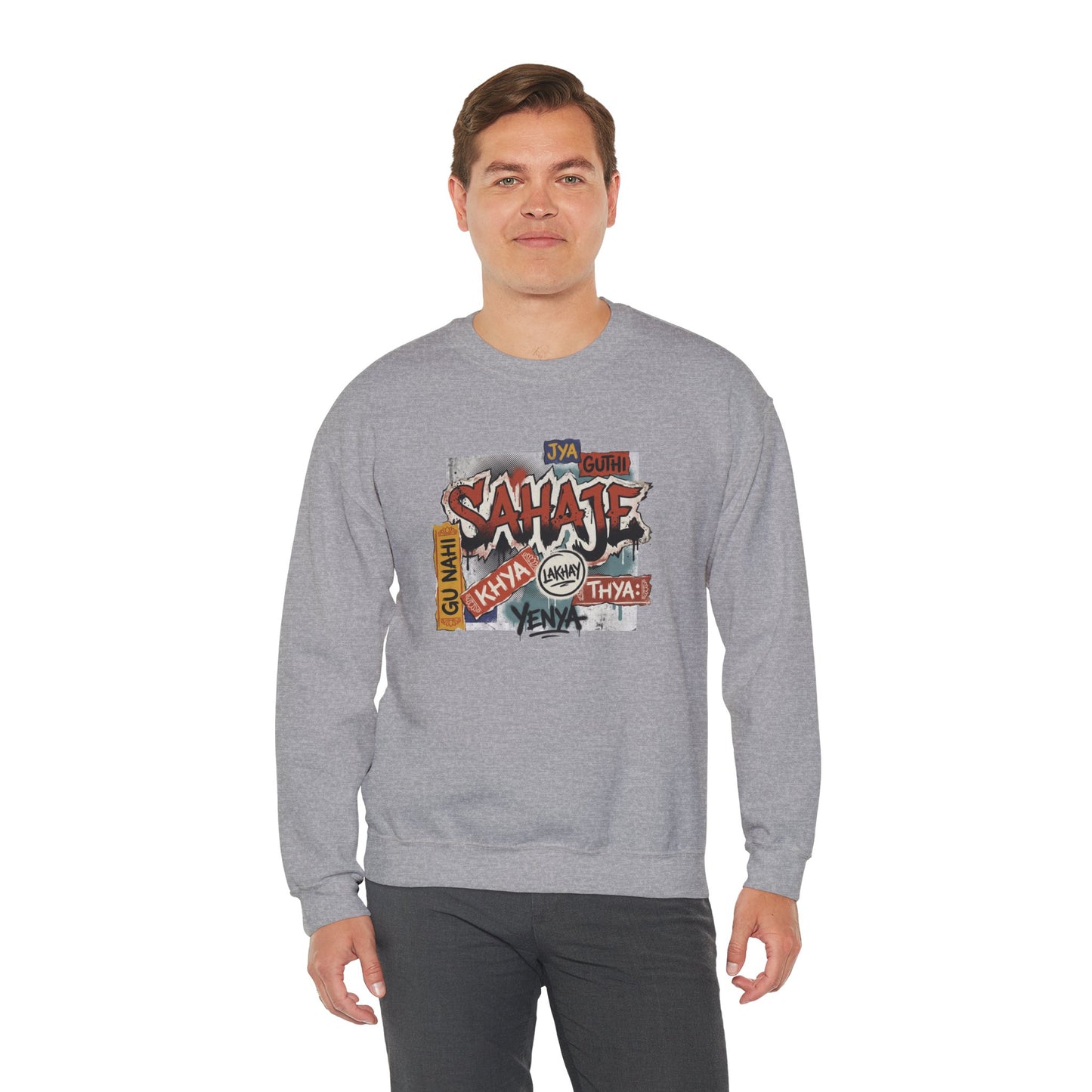 Crewneck Sweatshirt — 'Sahaje' Vintage Sticker Collage Graphic